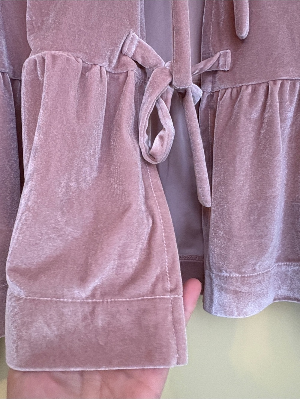 Aaron & Amber | Dusty Rose Velvet Tie-Front Peplum Balloon Sleeve Blouse Top S - Picture 7 of 11